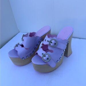 Sugar Thrillz Lilac Platform Slide Heels with Jeweled Buckles
